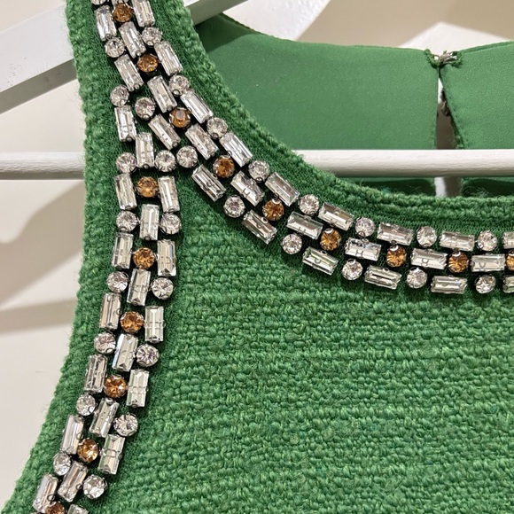 J. Crew Green Fields Rhinestone Embellished Sleeveless Tweed Tank Top Size 2 NWT - Picture 6 of 10